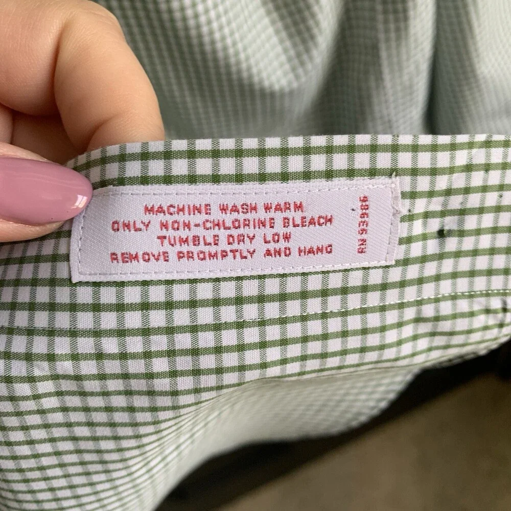 BROOKS BROTHERS THE ORIGINAL POLO SHIRT Mens 16/35 LONG SLEEVE Green Checked - Picture 6 of 8